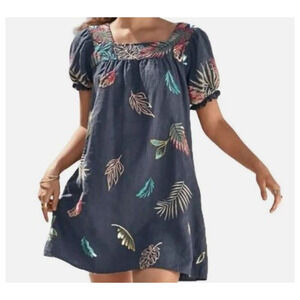 Johnny Was Kaluhi Puff Sleeve Tunic Dress Womens XL Embroidered Linen Boho $290